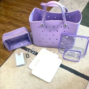 Large Bogg Purple Tote Bag with Accessories